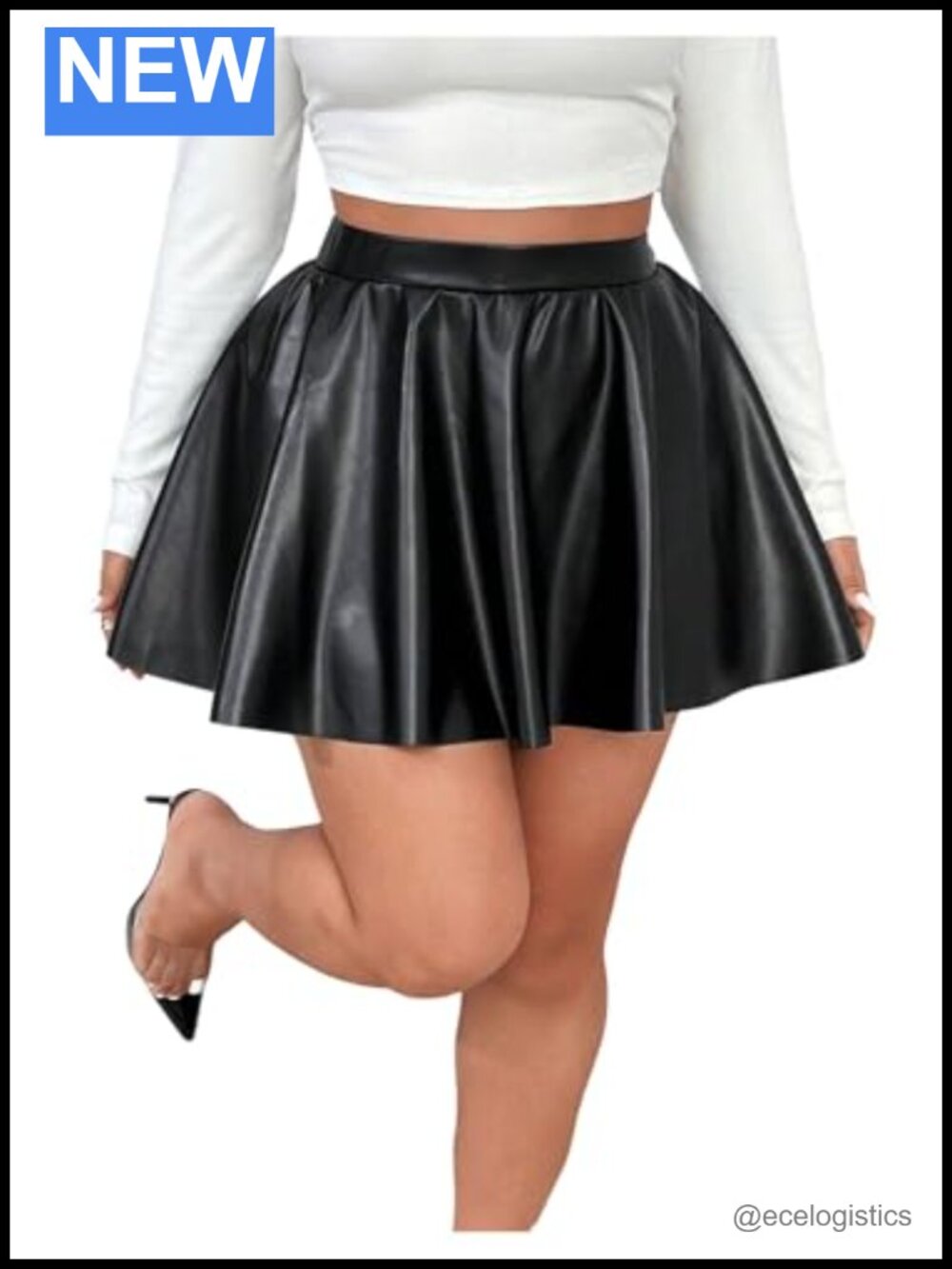 Plus Size Faux Leather Flared Short Skirt High Waisted A-Line Skater with